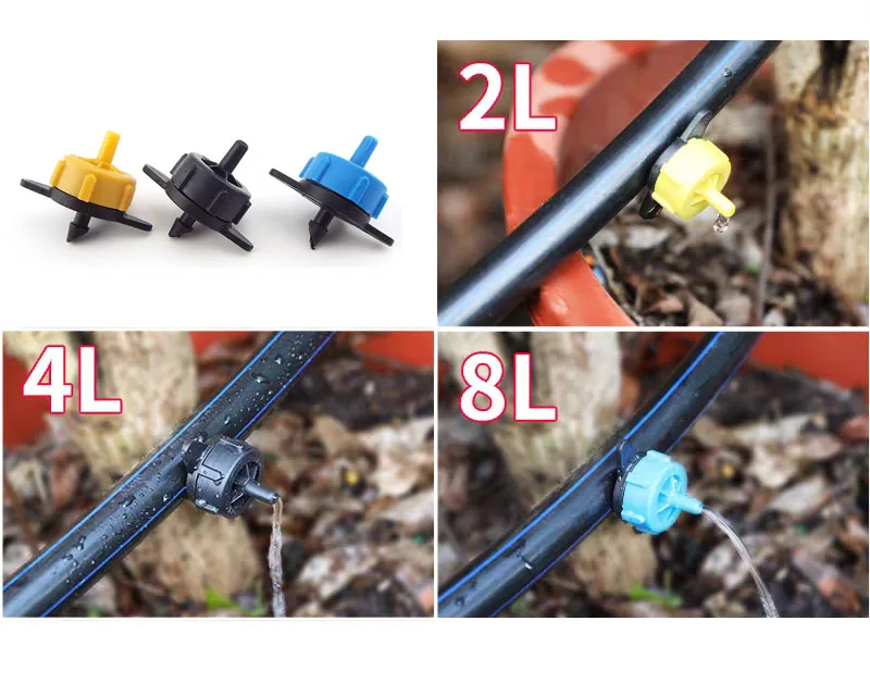 

10/50 2L 4L 8L Flow Pressure mirco drip irrigation garden 4 Way 3/5mm Hose adapter connector Compensating Dripper Emitter Shunt