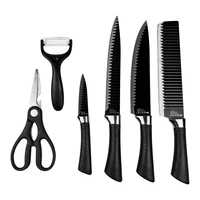 hot sale 6 pcs embossing blade stainless steel kitchen knife set with non stick coating