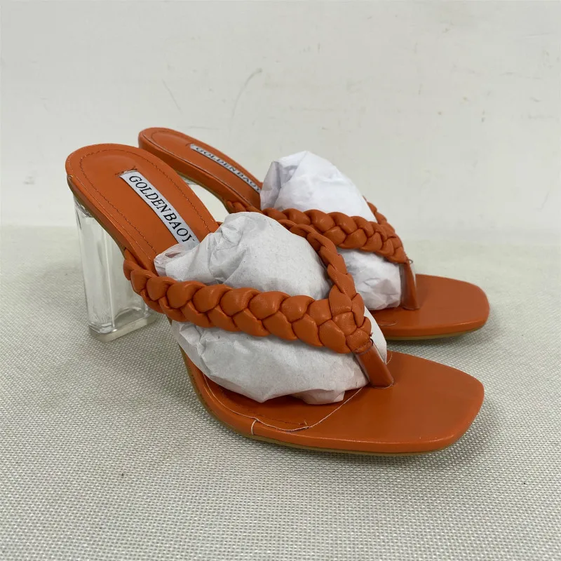 

Women Sandals Shoes Fashion Solid Slides Lady High-Quality Weave Thick Heels Shoes High 10cm Women Slip on Footwear Flip Flops