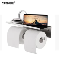 yumore stainless steel double roll paper holder wall mounted bathroom accessories phone rack toilet shelf space storage shelf