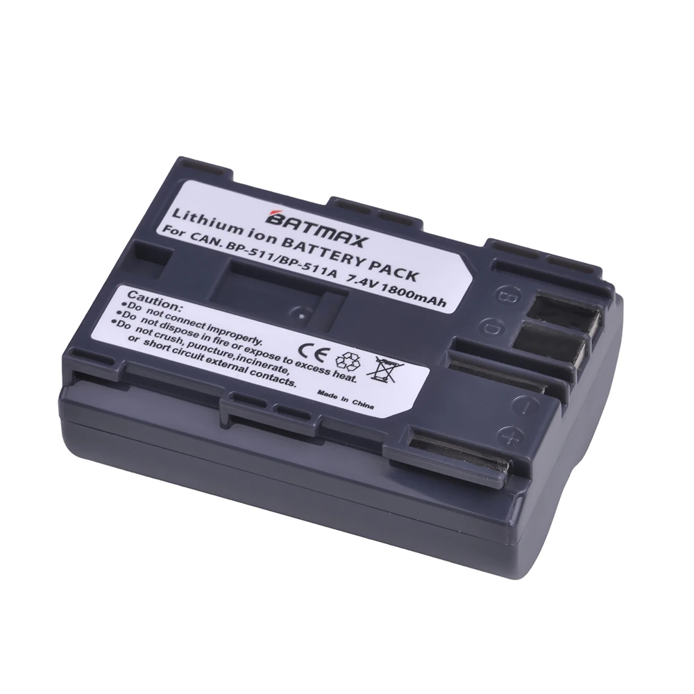 Аккумулятор для камеры Batmax 2 шт. 1800 мАч BP-511A BP 511A BP511A Canon EOS 300D 10D 20D 30D 40D 50D D30 D60 5D G6 OS |