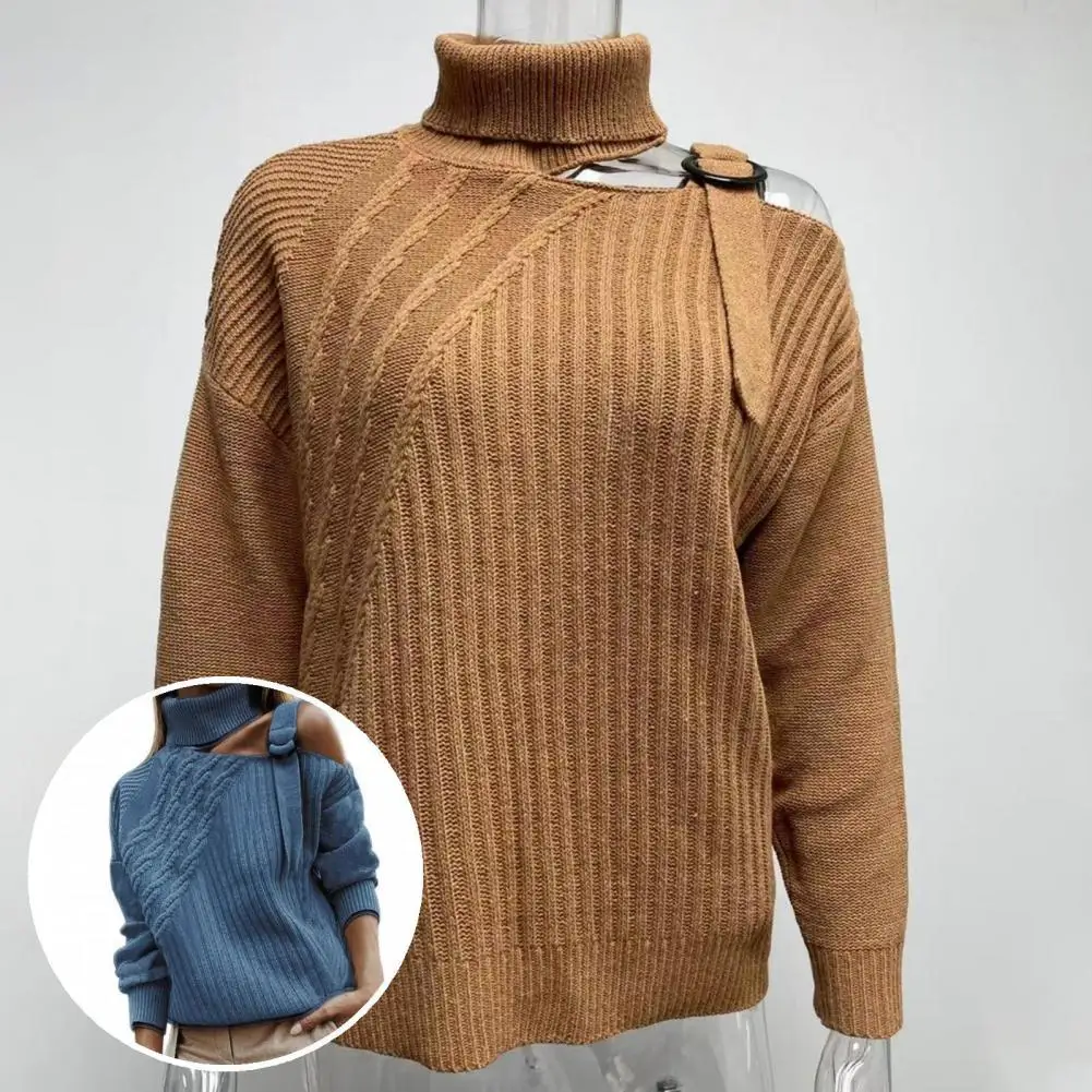 

Женский свитер с высоким воротником, теплый витой текстурой, весенний свитер с вырезами