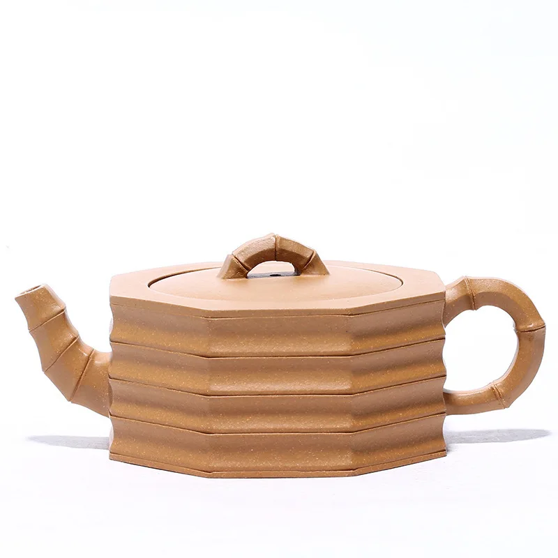 

Yixing Famous Manual Dark-red Enameled Pottery Teapot Raw Ore Section Mud Eight Party Bamboo Section Teapot Tea Set