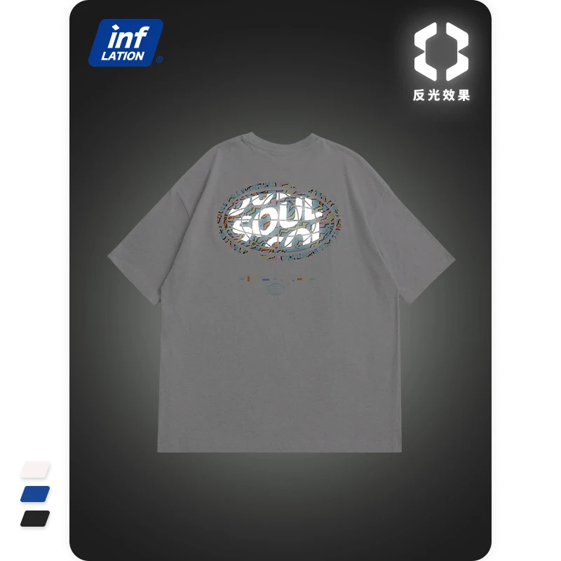 

INFLATION Reflective Hip Hop T-shirts Men Casual Black Cotton Short Sleeve Tees Fashion Summer Graphic T-shirts Men 5408S21