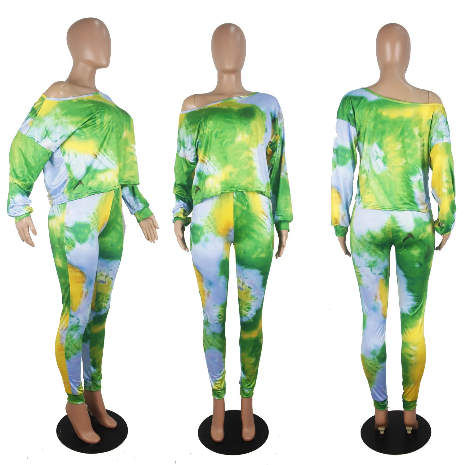 Осенний галстук краситель галактика принт Женский комплект с длинными рукавами футболка карандаш брюки костюм комплект из двух предметов спортивный костюм 3 цвета