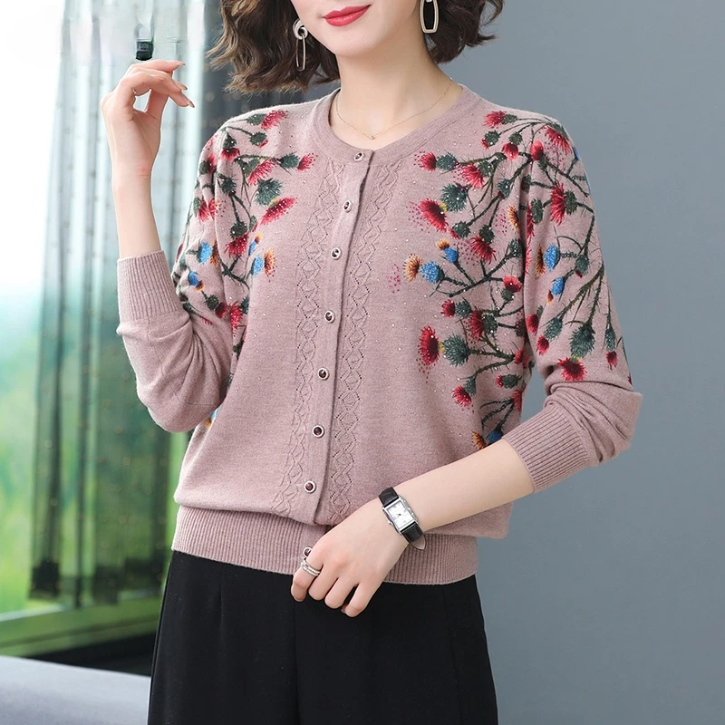 

Women Knitwear Cardigan Sweater Women Long Sleeve Plus Size Knitted Sweater Cardigan Printed cardigan sweater Coat Women