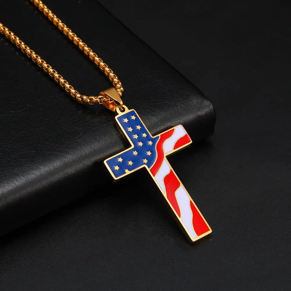 LIKGREAT ожерелье с крестом американским флагом США для мужчин и женщин ожерелья из