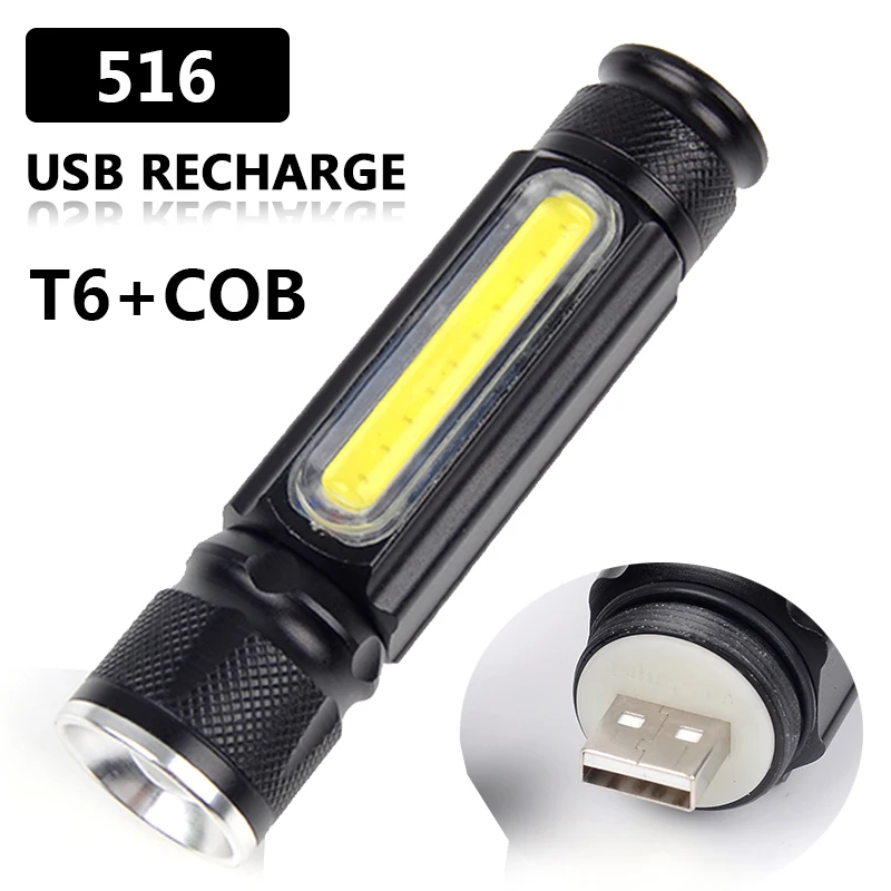 

Built-in Battery USB Rechargeable LED Flashlight Torch Aluminum Camping 2000LM XM-L T6 COB Zoomable 3 Modes Lanterna