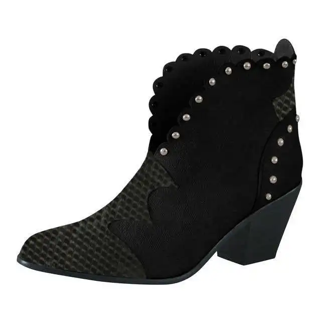 

willow nail stitched snake leather boots Large pointed thick heel women's high heel boots