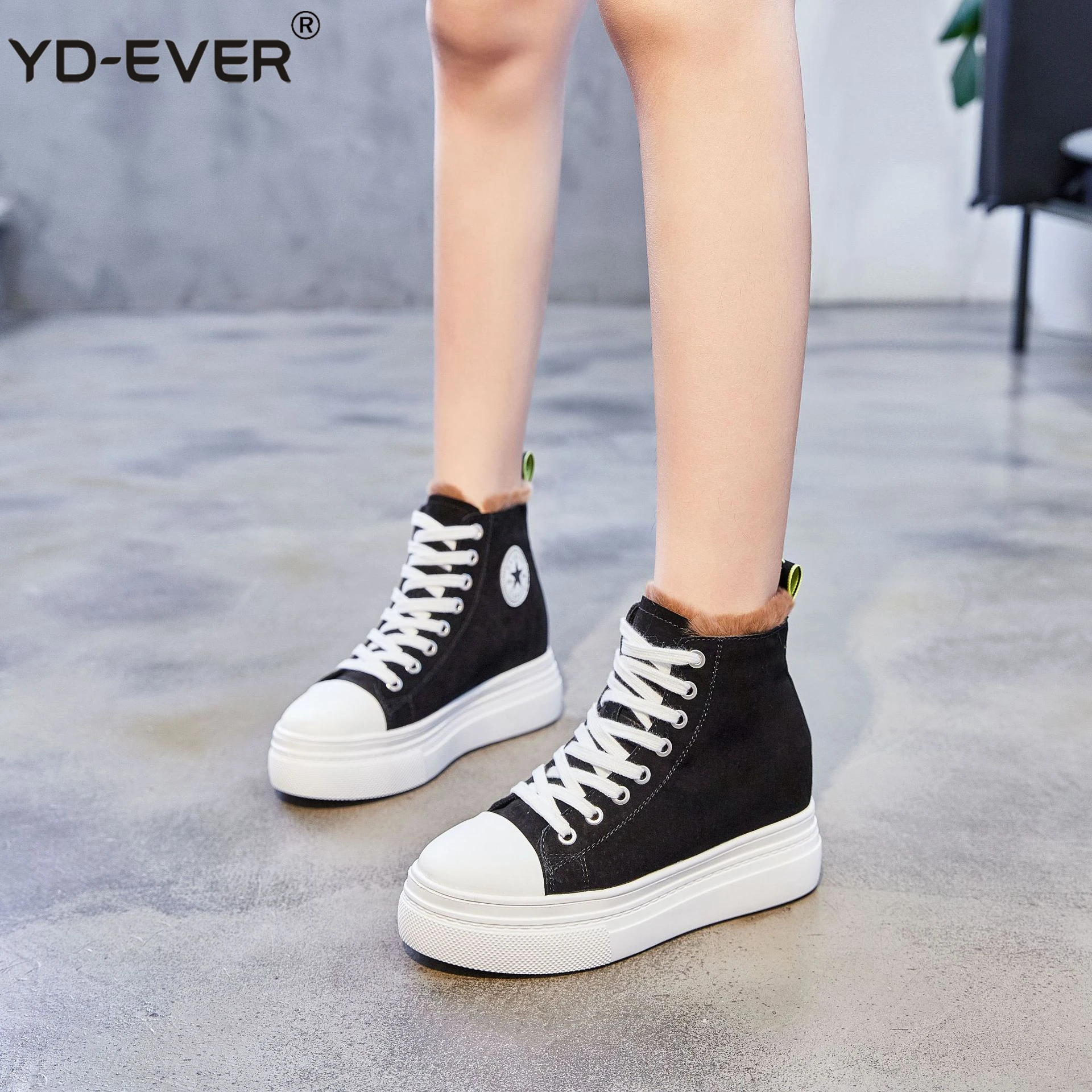 YD EVER женские ботинки из натуральной кожи на высоком каблуке 8 см Туфли танкетке и