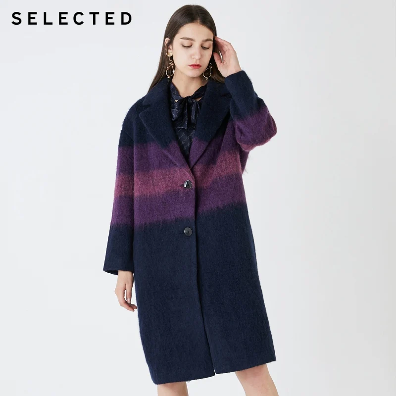 

SELECTED Retro Woolen Gradient Outwear Women Lapel Loose Wool Coat S|419427504