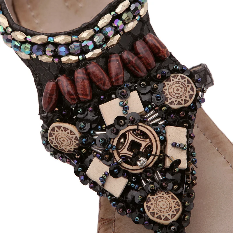 Летняя обувь 2020 года Женские сандалии Богемные с бусинами и кристаллами