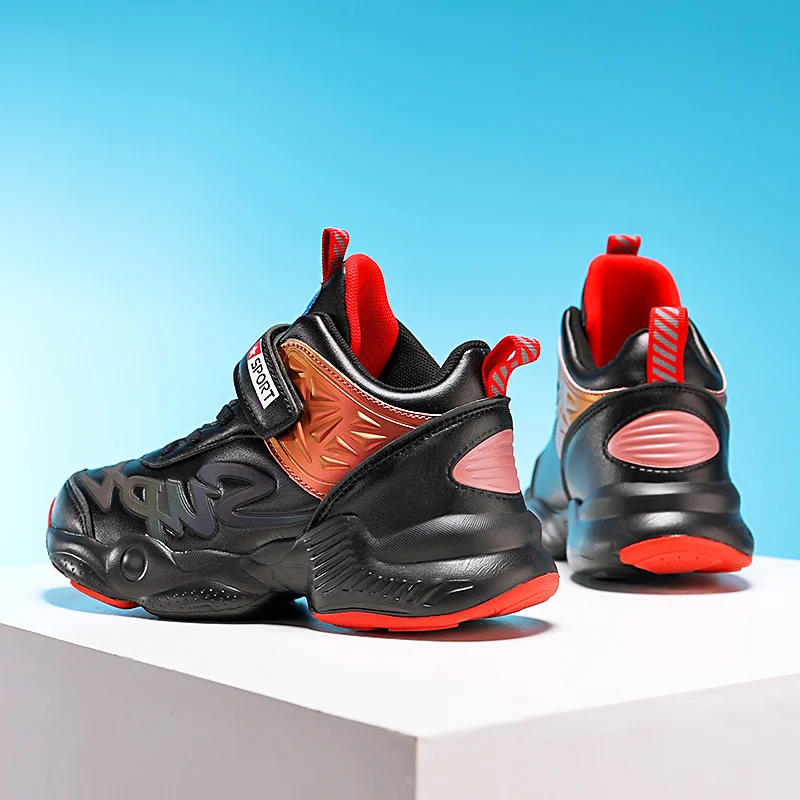 

Детские кожаные кроссовки, нескользящая подошва, на платформе, дизайнерские, спортивная обувь для мальчиков, на осень