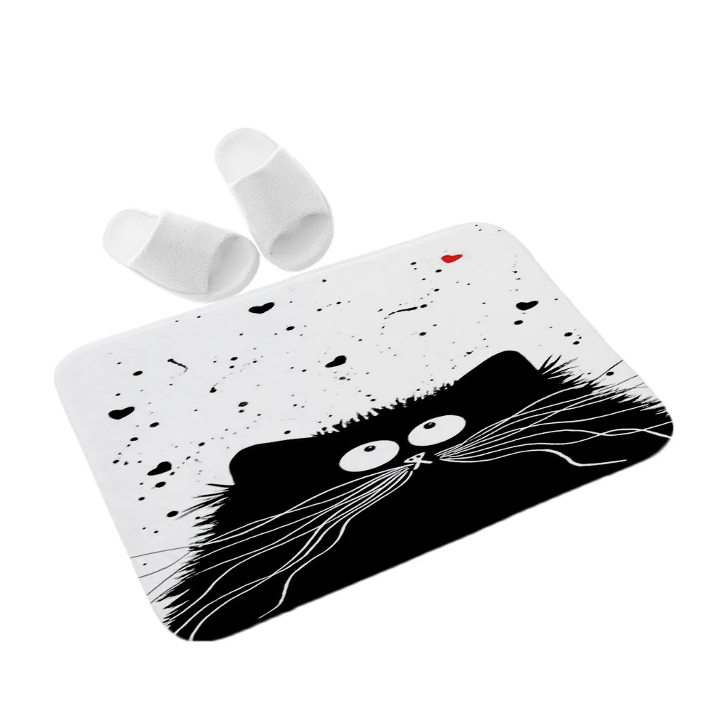 

Funny Cat Anti-slip Doormat Flannel Floor Mat Entrance Carpet Black White Cat Printing Door Mat Floormat 40x60cm Mats