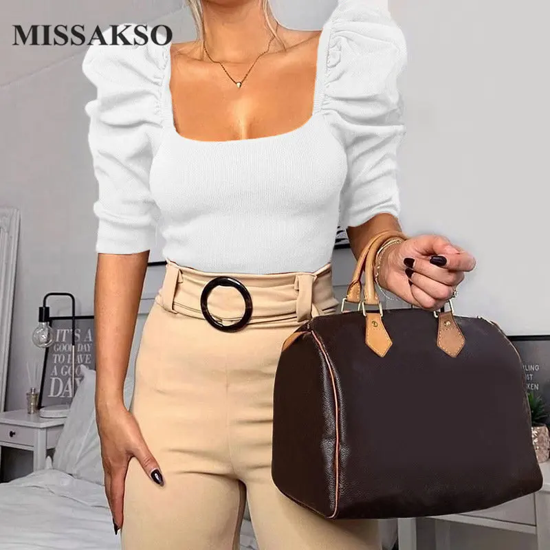 Сексуальная Весенняя блузка Missakso облегающие винтажные осенние укороченные топы