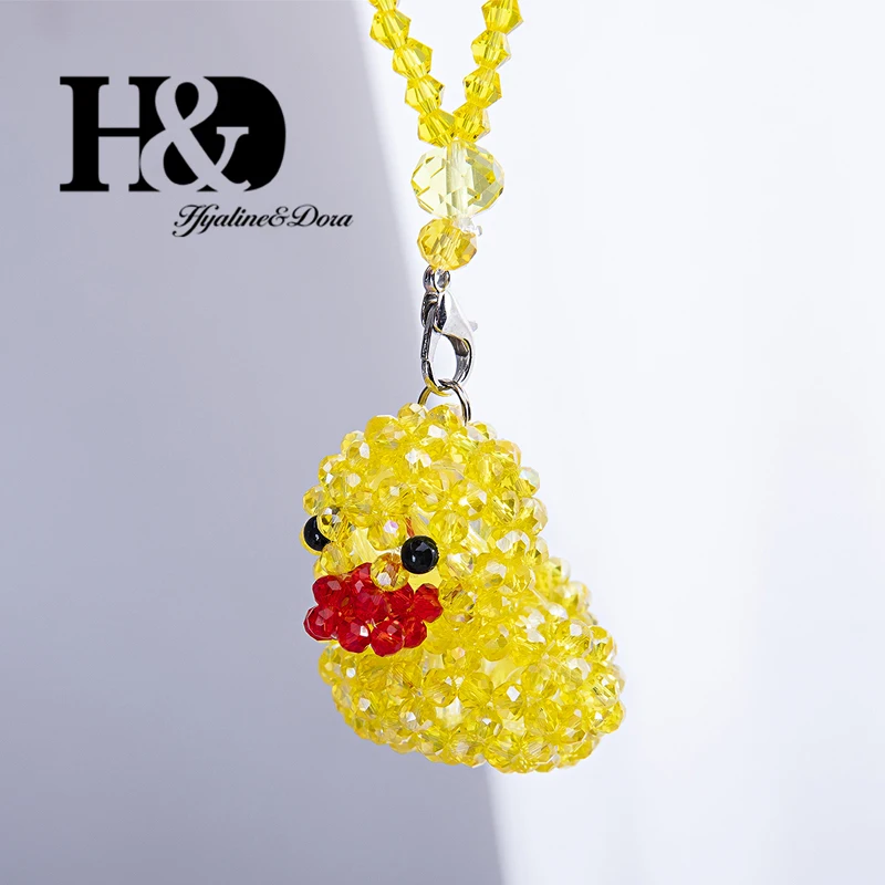 Yellow Duck H&D, Висячие вязанные подвески для жениха и невесты, вязаные бусины Rondelle в форме сердца, украшение в виде утки, украшение сзади автомобиля, Хрустальная Призма, свадебный подарок - Цвет: Yellow Duck