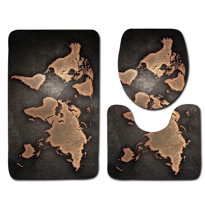 

World Map Printed 3pieces Bath Rug Set Water absorption Bathroom Carpets And Mat Set Washable Toilet Bath Mats Floor Rugs