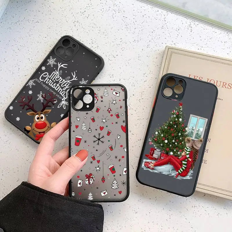 Marry christmas tree Happy new year gifts Phone Case For iphone 11 12 13 7 8 plus mini x xs xr pro max matte transparent cover