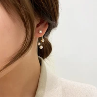 new pearl crystal long tassel earrings simple geometric pearl retro metal exquisite french earrings