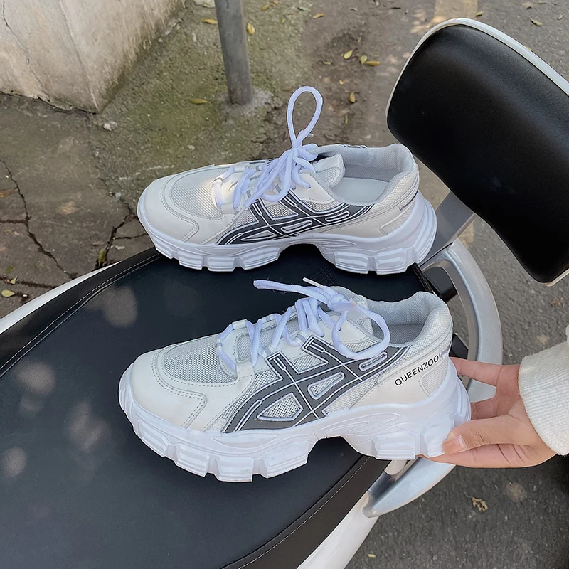 

Thick-Soled Increased Height Low-Top Lace-Up Women's Shoes Spring And Autumn New Mesh Breathable Casual Sports Shoes