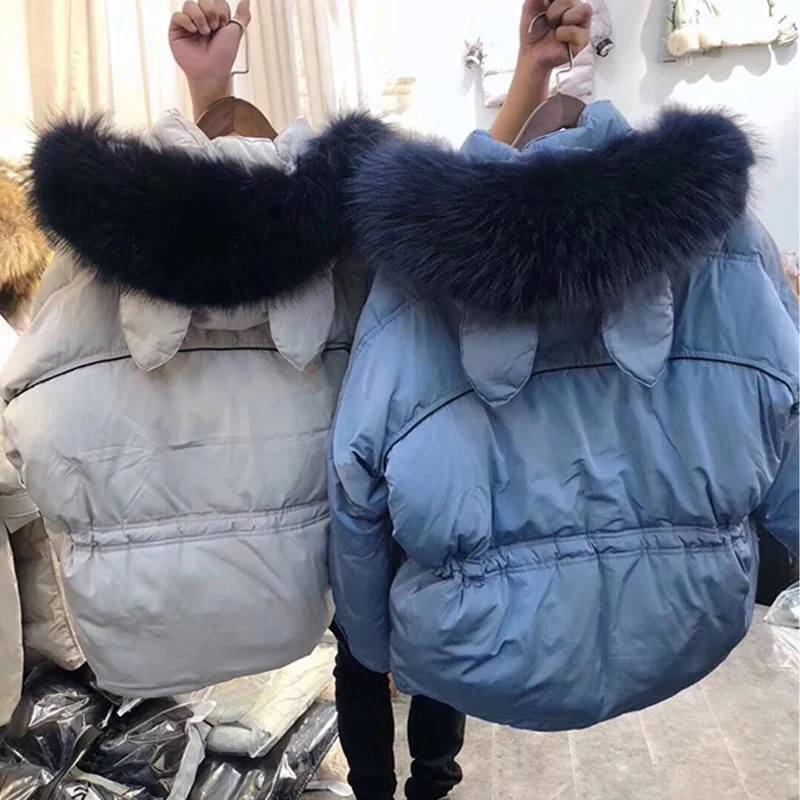 2019 женские пуховики из натурального меха енота пальто на белом утином пуху