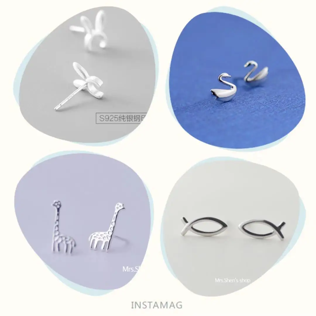 Милые медные серьги-гвоздики в минималистичном стиле с кроликом серебряного