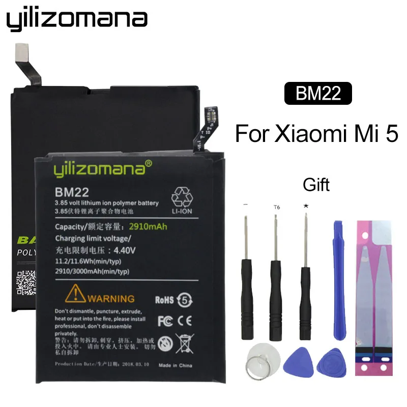 BM22 For Mi 5 Yilizomana BM22 телефон Батарея для Xiaomi mi 5 5S 4C Red mi Примечание 3 3Pro для Red mi 3 3S 3X 4X BM35 BM36 BM46 BM47 аккумуляторами+ Инструменты - Цвет: BM22 For Mi 5