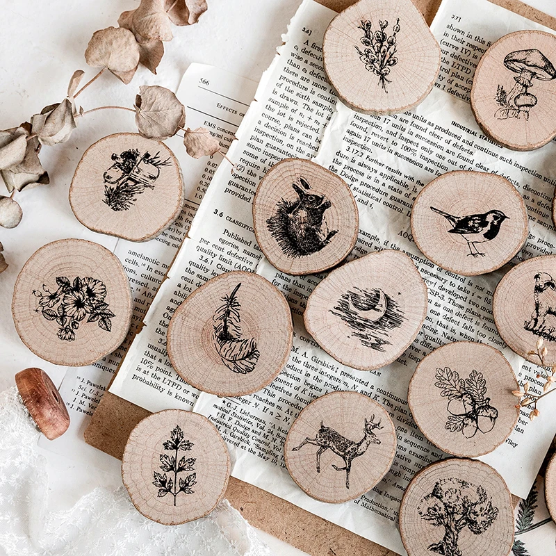 Винтажные лесные серии круглые деревянные уплотнения мультфильм милые животные