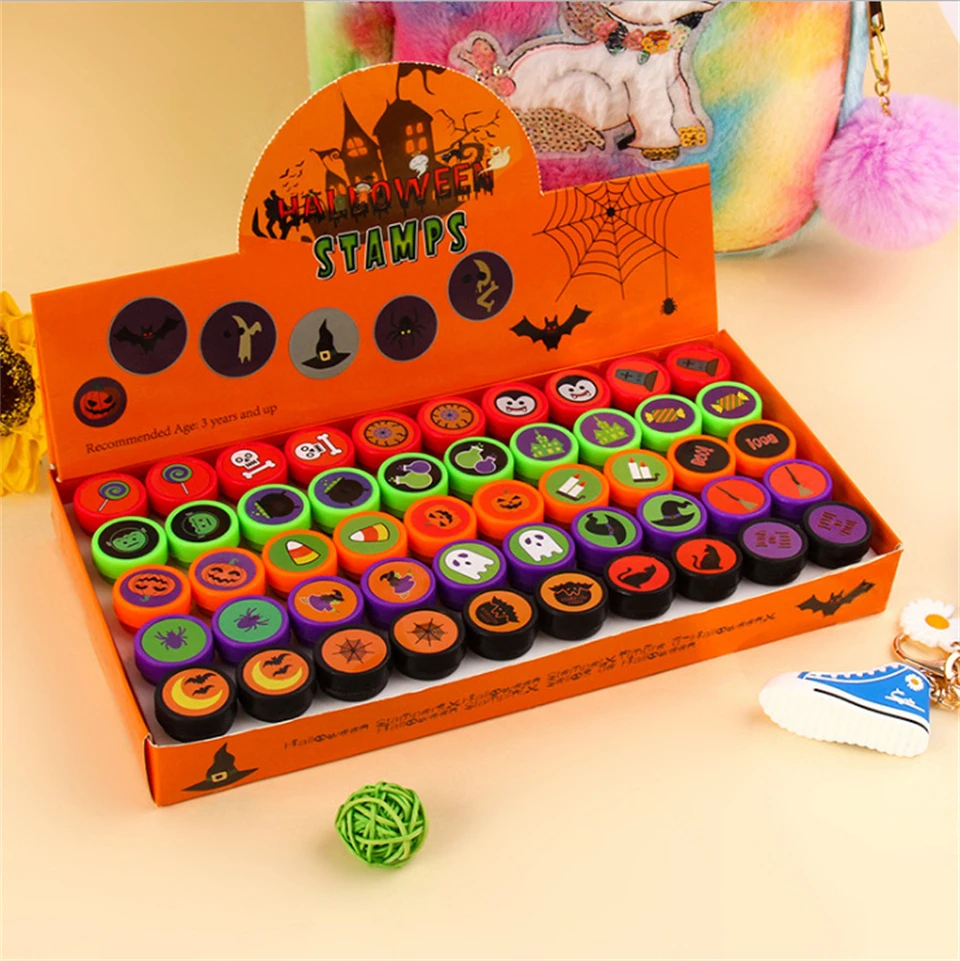 

Halloween Children Toy 50pcs/Set Halloween Stamps Cartoon Animals Kids Seal For Scrapbooking Stamper DIY Scrapbook Stamper Toys