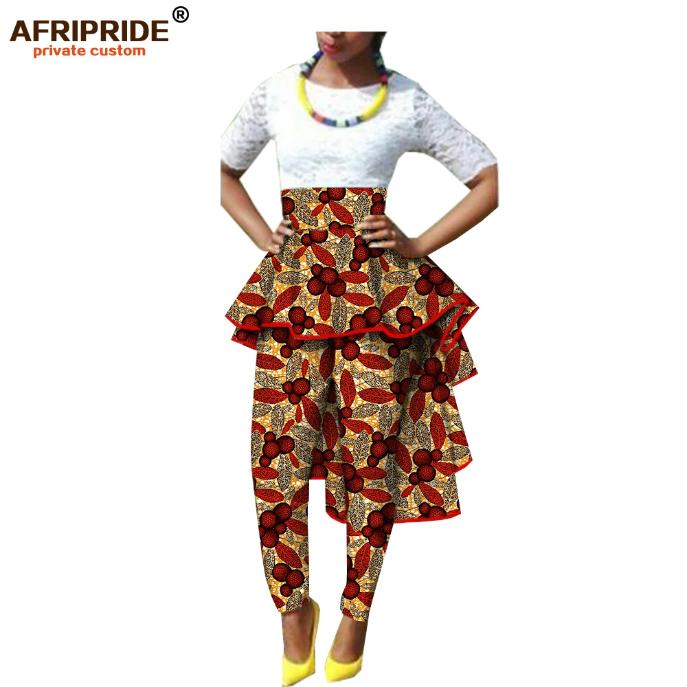 Осенние женские африканские брюки AFRIPRIDE, Индивидуальные Женские повседневные брюки длиной до щиколотки с оборками, батик, хлопок, A722110 - Цвет: 542-3
