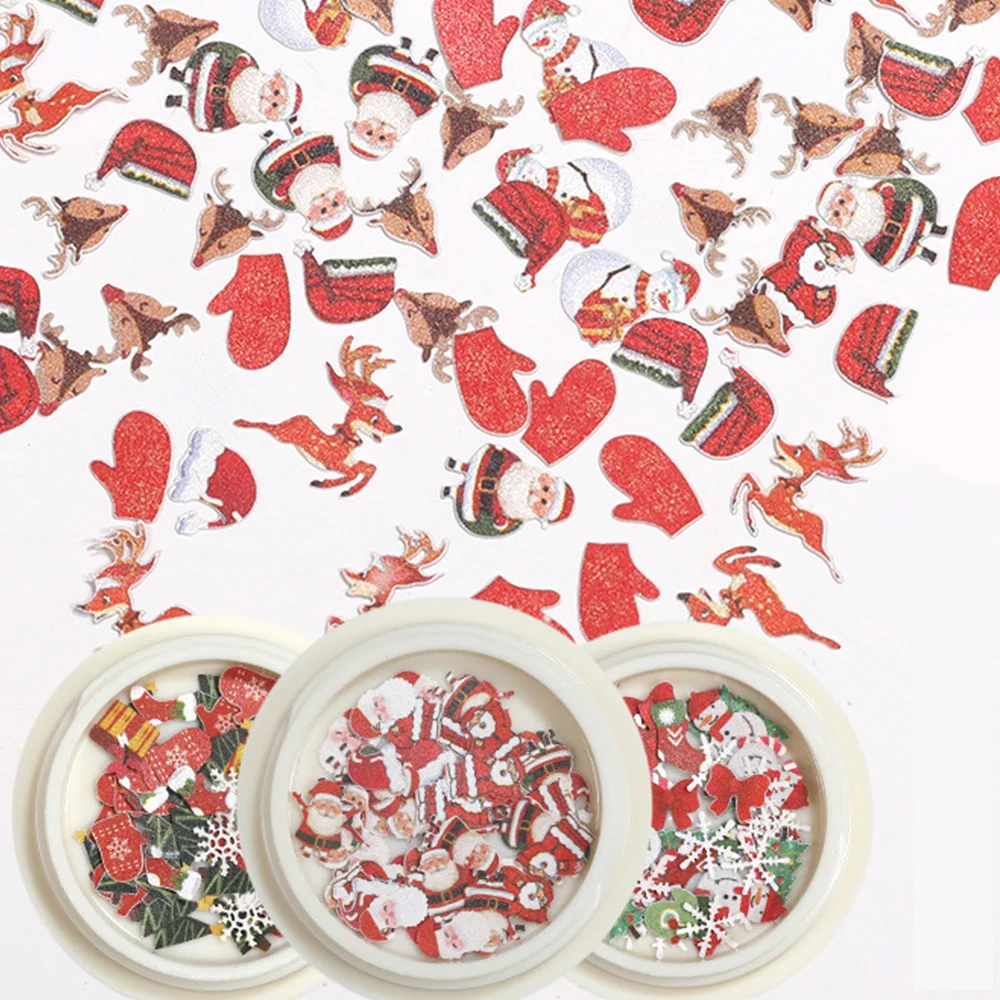 

Boxed Christmas Nail Decorations Manicure 3d Nail Stickers Nail Wood Pulp Slices Sequins Manicure Accessories Nail Art Ornament