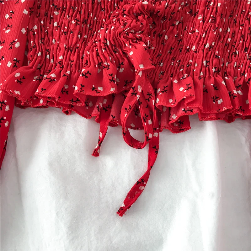 Пляжная женская блузка OUMENGKA в стиле бохо с цветочным принтом короткая длинным