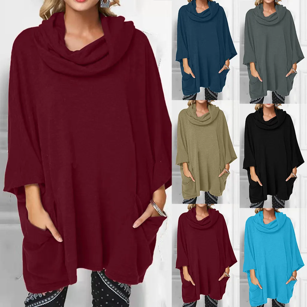 Женский пуловер с воротником шарфом однотонная блузка длинными рукавами и