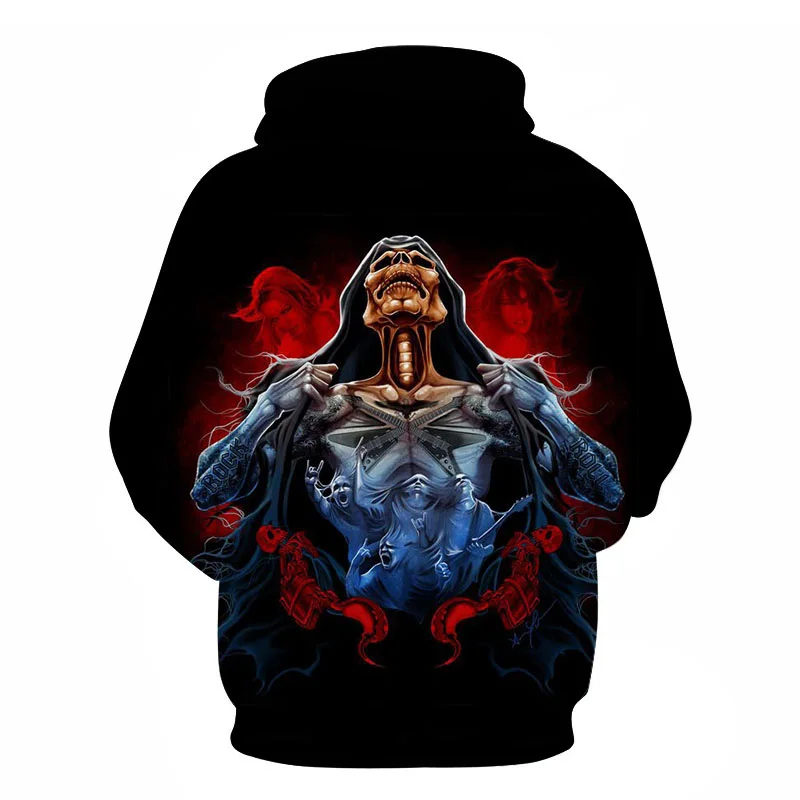 

Spring and Autumn Men's and Women's Horror Skull Hoodie Floral Rose Print Retro Sweatshirt Black Gothic Alternative Sweater