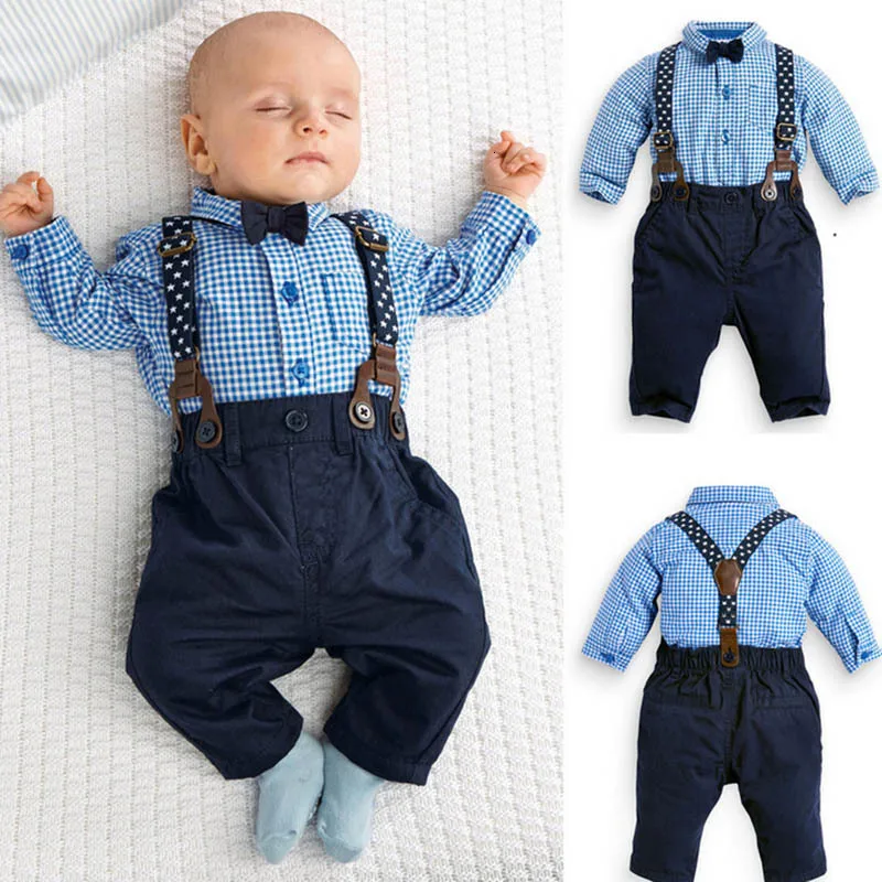 Костюм для мальчиков рубашка галстук-бабочка клетчатый нагрудник комплект из