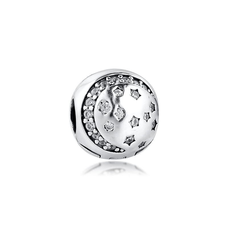 Подлинное серебро 925 пробы Мерцающая ночь зажим Бусины Подходит Pandora браслет