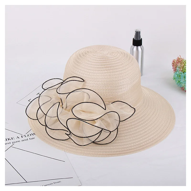 

Seaside Holiday Organza Top Hat Summer Big Brim Flower Beach Hat Sun Protection Hat Female Sun Hat