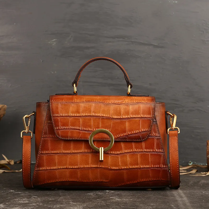 

Genuine Leather Messenger Bag Woman Shoulder Top Handle Designer Bags Crocodile Pattern Women Cowhide Cross Body Tote Handbag
