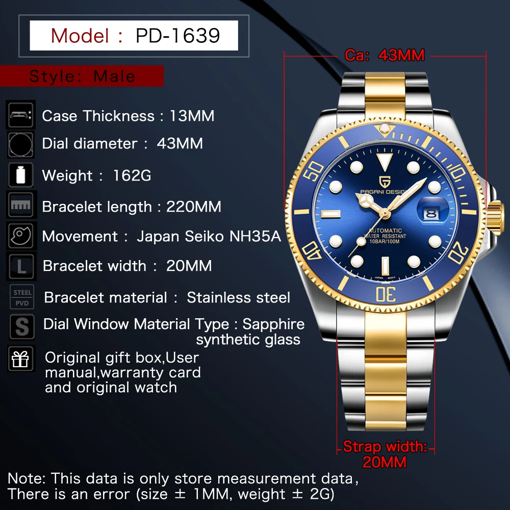 

2020 PAGANI DESIGN Men's Diver watches top brand luxury mechanical wristwatch for men stainless steel automatic waterproof watch