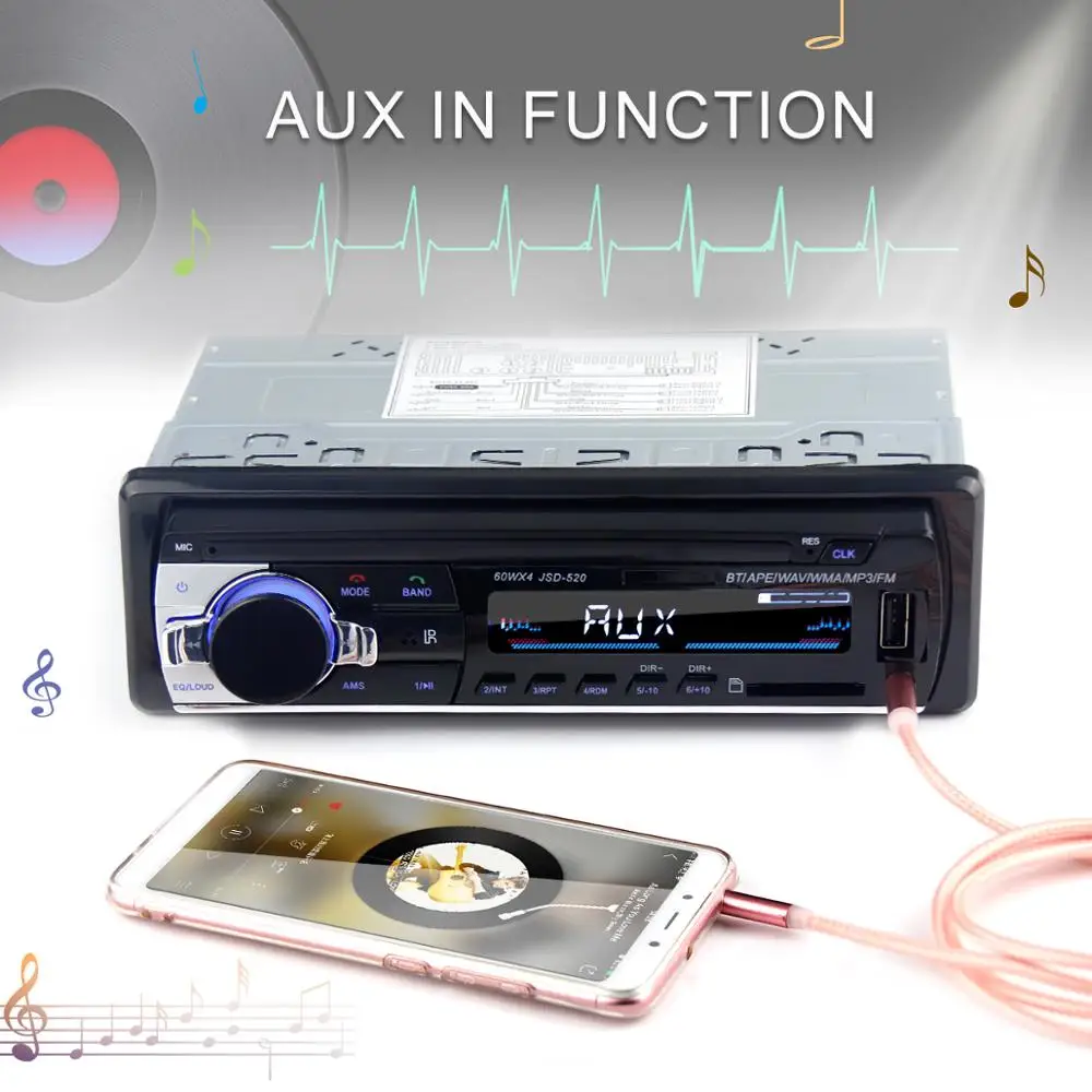 Автомагнитола 1 din jsd 520 тюнер с Bluetooth автомобильный стерео In-dash FM aux in usb MMC WMA AUX IN TF