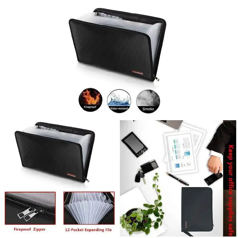 Огнеупорная Водонепроницаемая папка для документов с 12 карманами на молнии DQ-Drop |