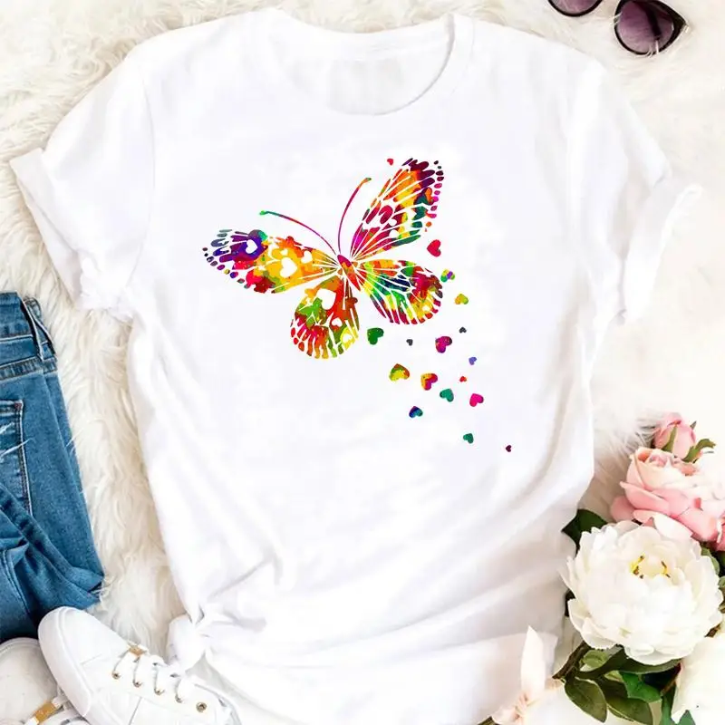 

Женские летние брюки с бабочками акварель 90s трендовые футболки с проектом модная одежда Графический Футболка Топ Леди плинтованная футбол...