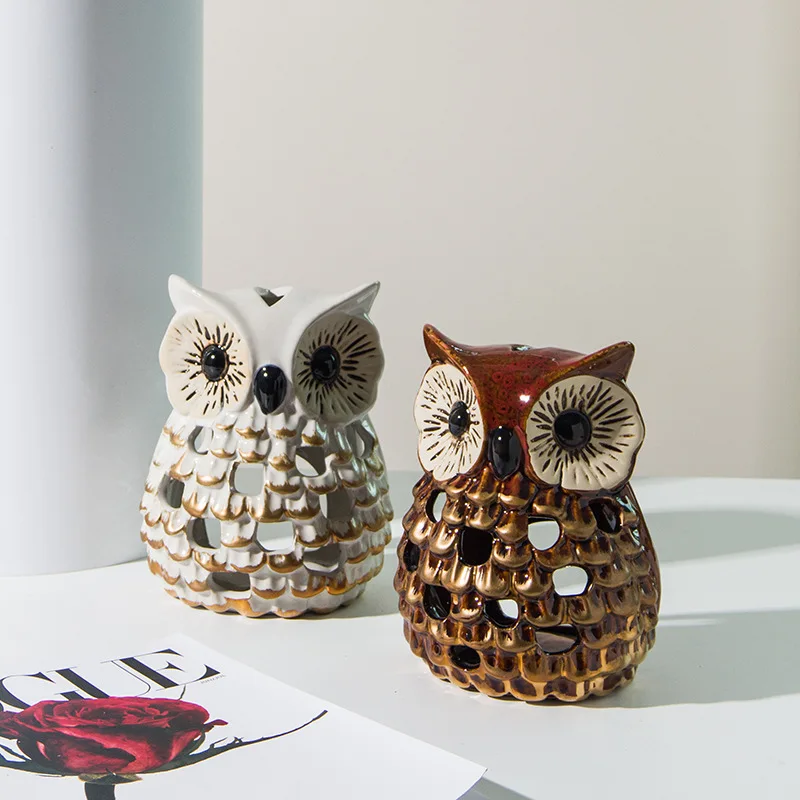 

Nordic simple ceramic candlestick owl hollow-out incense burner creative decorations