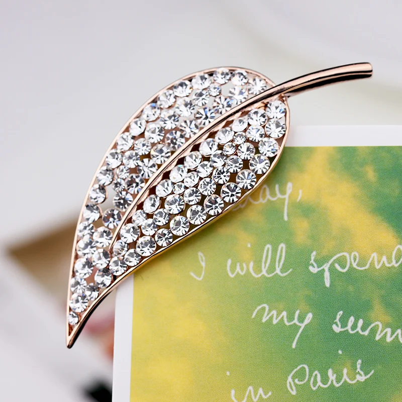 Модная Золотая брошь со стразами булавка броши в форме листа офисные булавки для
