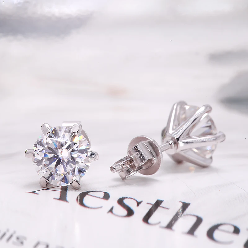 Круглый бриллиант AEAW с муассанитом всего карата|Серьги-гвоздики| |