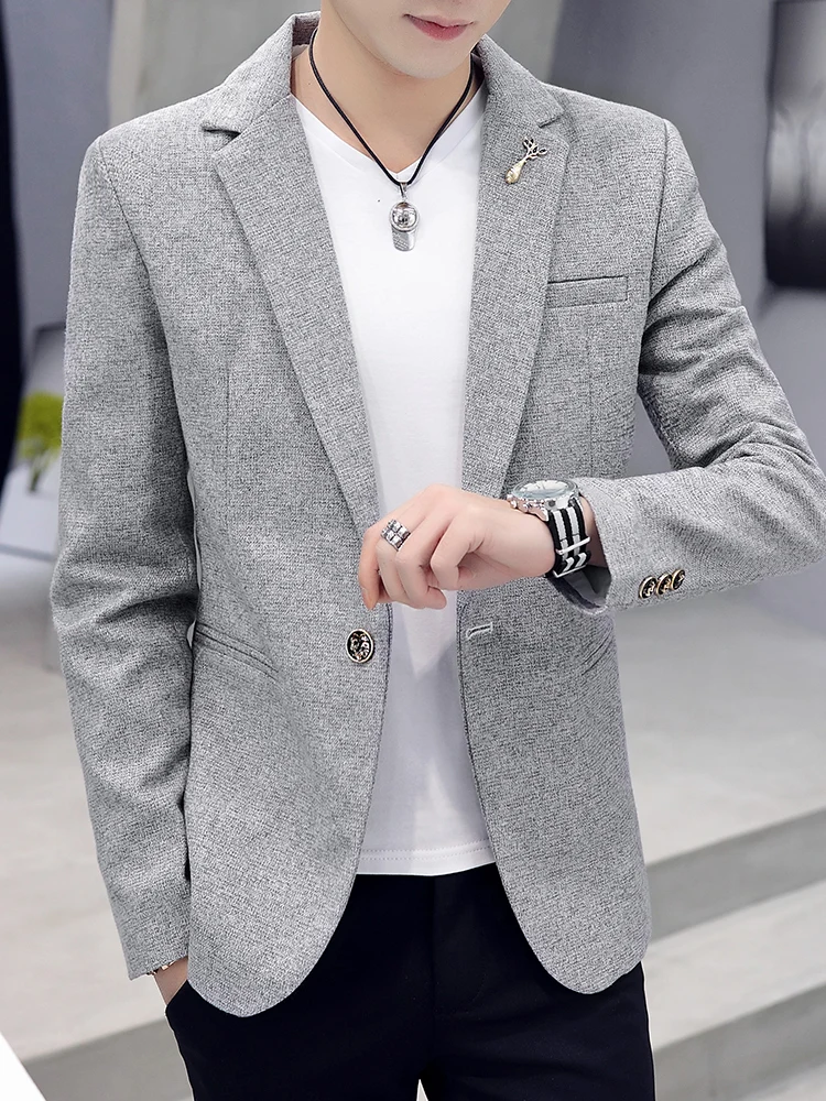 

Серый короткий Мужской приталенный Блейзер, стильное пальто, приталенный Повседневный Блейзер, официальная офисная куртка на пуговицах, ко...