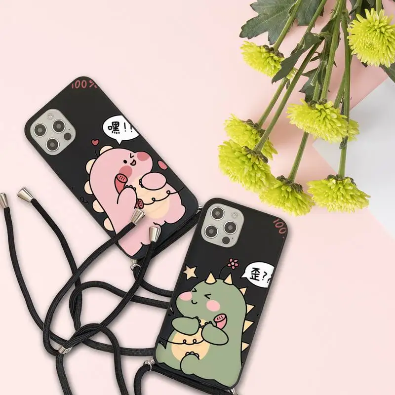 

Cartoon Animal Dinosaur Couple Phone Case For iPhone 7 8 11 12 X XS XR MINI Pro Max Plus Strap Cord Chain Lanyard soft
