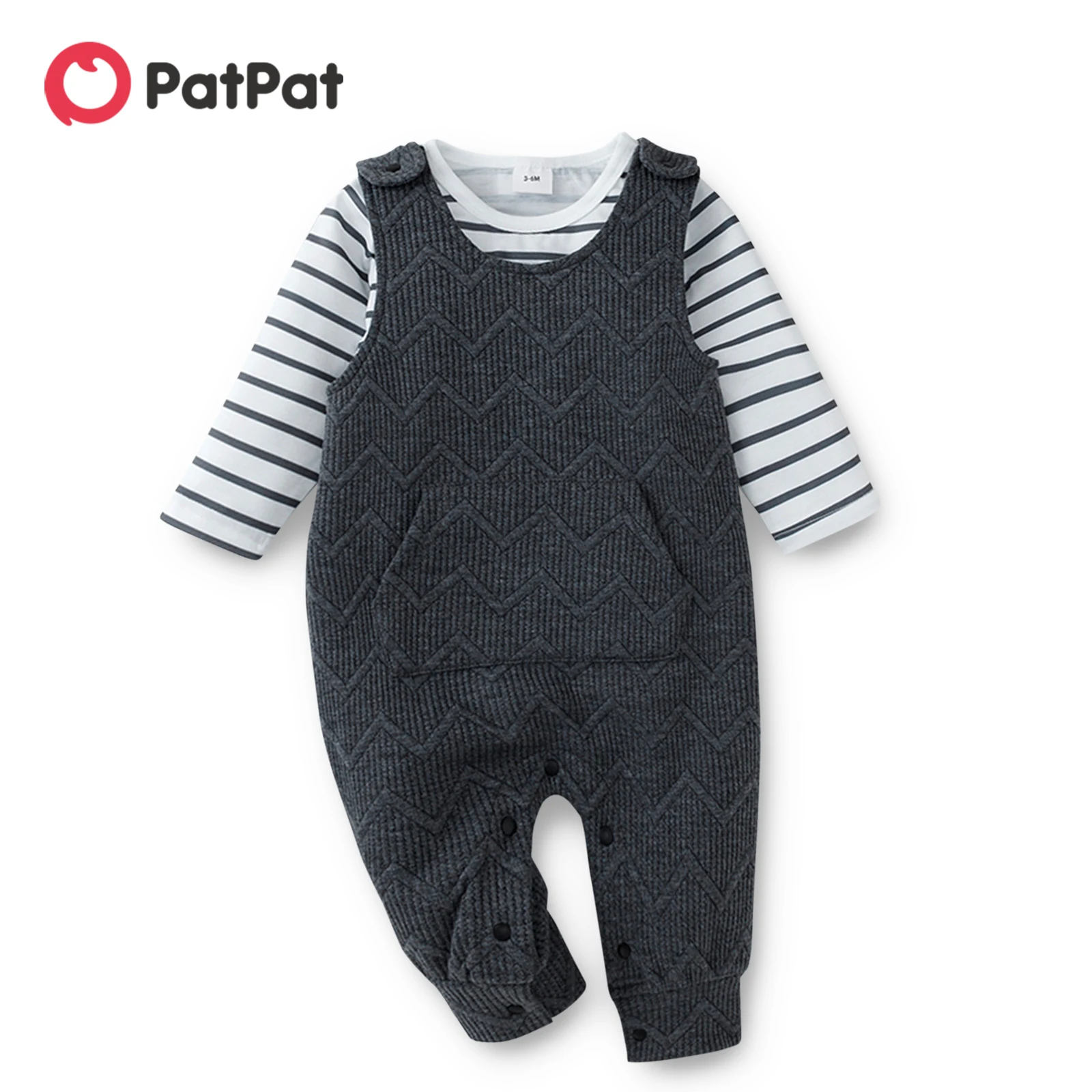 

2 шт., полосатая футболка с длинным рукавом и Серый Вязаный комбинезон для маленьких мальчиков