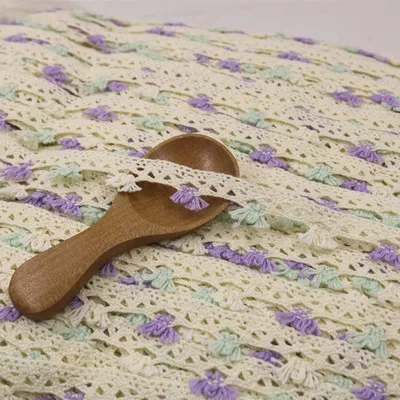 Кружевная бейка из хлопка, бежево-фиолетового цвета, шириной 1,5 см, 10 м, вышитая вязаная кружевная бейка для дизайна костюма для невесты, «сделай сам», лоскутное шитье