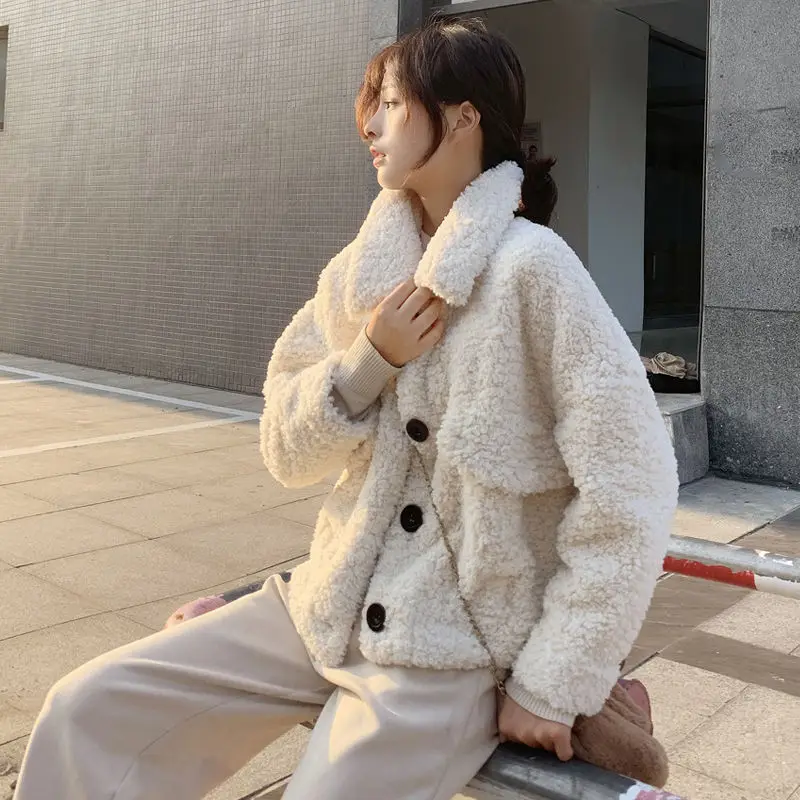 

Autumn winter Korean new style lambskin coat fashionable women short autumn winter loose Plush top thickened imitation fur